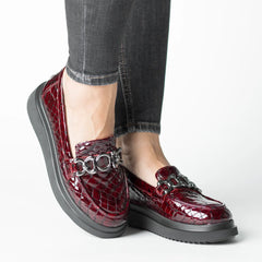 Pantofi casual dama Bordo Croco eleganta din piele naturala Flux