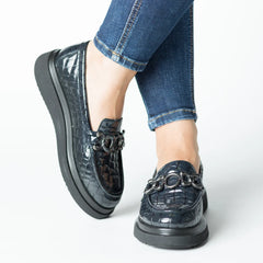 Pantofi casual dama Bleumarin Croco eleganta din piele naturala Flux