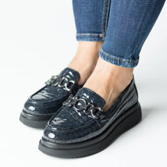 Pantofi casual dama Bleumarin Croco eleganta din piele naturala Flux