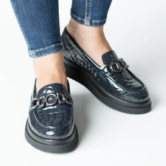 Pantofi casual dama Bleumarin Croco eleganta din piele naturala Flux