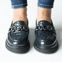 Pantofi casual dama Bleumarin Croco eleganta din piele naturala Flux