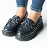 Pantofi casual dama Bleumarin Croco eleganta din piele naturala Flux