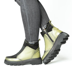 Ghete piele naturala Chelsea Green/Black