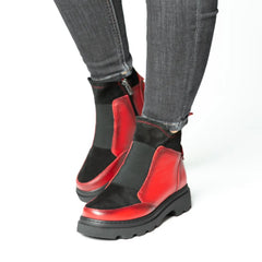 Ghete piele naturala Chelsea Red/Black