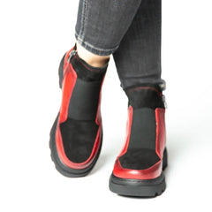 Ghete piele naturala Chelsea Red/Black