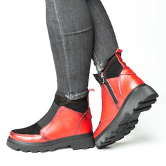 Ghete piele naturala Chelsea Red/Black