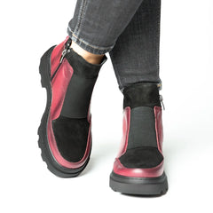 Ghete piele naturala Chelsea Bordo/Black