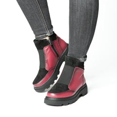 Ghete piele naturala Chelsea Bordo/Black