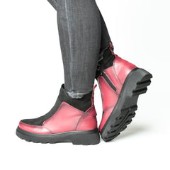 Ghete piele naturala Chelsea Bordo/Black