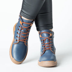 Ghete cu fermoar Albastru Jeans de dama din piele naturala Bavero