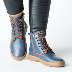 Ghete cu fermoar Albastru Jeans de dama din piele naturala Bavero