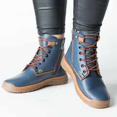 Ghete cu fermoar Albastru Jeans de dama din piele naturala Bavero