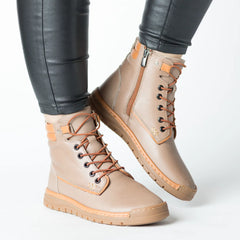 Ghete cu fermoar Bej de dama din piele naturala Bavero