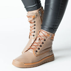 Ghete cu fermoar Bej de dama din piele naturala Bavero