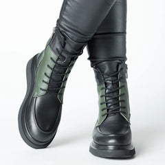 Botine cu platforma Negru-Verde de dama din piele naturala Ceniva