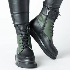 Botine cu platforma Negru-Verde de dama din piele naturala Ceniva