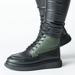 Botine cu platforma Negru-Verde de dama din piele naturala Ceniva