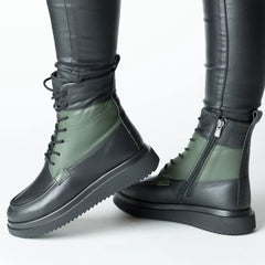 Botine cu platforma Negru-Verde de dama din piele naturala Ceniva