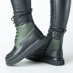 Botine cu platforma Negru-Verde de dama din piele naturala Ceniva