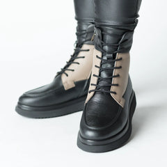 Botine cu platforma Negru-Bej de dama din piele naturala Ceniva