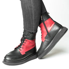 Botine cu platforma Negru-Bordo de dama din piele naturala Ceniva