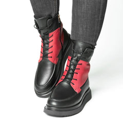 Botine cu platforma Negru-Bordo de dama din piele naturala Ceniva