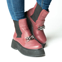 Ghete scurte dama cu platforma si imblanite Bordo din piele naturala Brussels