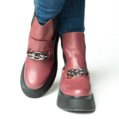 Ghete scurte dama cu platforma si imblanite Bordo din piele naturala Brussels