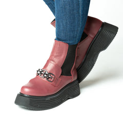 Ghete scurte dama cu platforma si imblanite Bordo din piele naturala Brussels