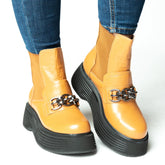 Ghete scurte dama cu platforma si imblanite Galben din piele naturala Brussels