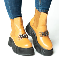 Ghete scurte dama cu platforma si imblanite Galben din piele naturala Brussels