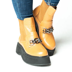 Ghete scurte dama cu platforma si imblanite Galben din piele naturala Brussels