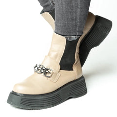 Ghete scurte dama cu platforma si imblanite Vision din piele naturala Brussels