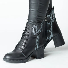 Botine piele naturala Combat Black