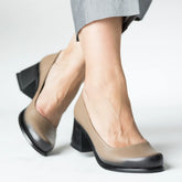 Pantofi dama cu toc clasic piele naturala Clarion Kaki