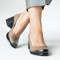 Pantofi dama cu toc clasic piele naturala Clarion Kaki