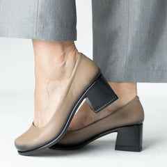 Pantofi dama cu toc clasic piele naturala Clarion Kaki