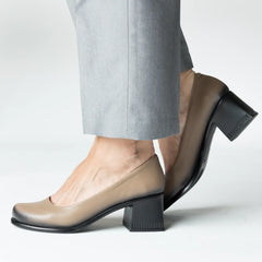 Pantofi dama cu toc clasic piele naturala Clarion Kaki