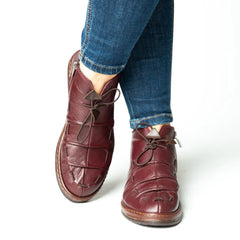 Ghete casual scurte dama cu sireturi Bordo din piele naturala Oslo