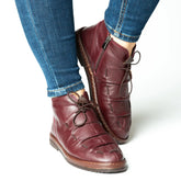 Ghete casual scurte dama cu sireturi Bordo din piele naturala Oslo