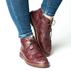 Ghete casual scurte dama cu sireturi Bordo din piele naturala Oslo