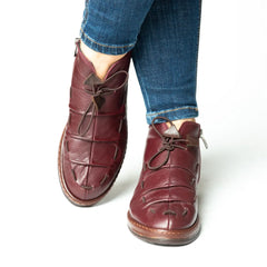 Ghete casual scurte dama cu sireturi Bordo din piele naturala Oslo