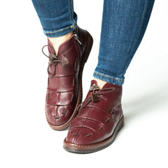 Ghete casual scurte dama cu sireturi Bordo din piele naturala Oslo