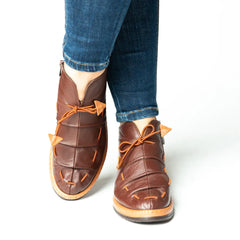 Ghete casual scurte dama cu sireturi Maro din piele naturala Oslo