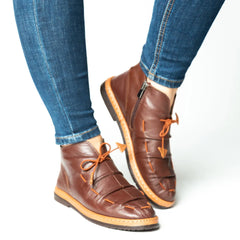 Ghete casual scurte dama cu sireturi Maro din piele naturala Oslo