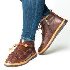 Ghete casual scurte dama cu sireturi Maro din piele naturala Oslo