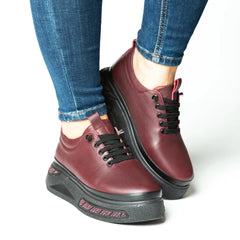 Pantofi casual dama eleganta piele naturala Dublin Bordo