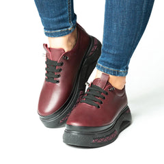 Pantofi casual dama eleganta piele naturala Dublin Bordo
