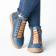 Boots with orthopedic sole Blue Women's jeans made of genuine leather Oslo