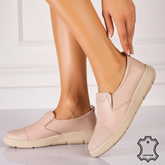 Pantofi piele naturala Heliora Pudra